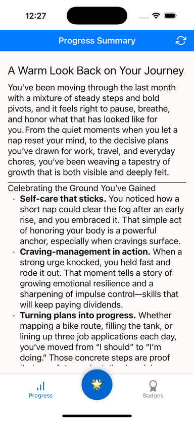 Progress Summary Screen